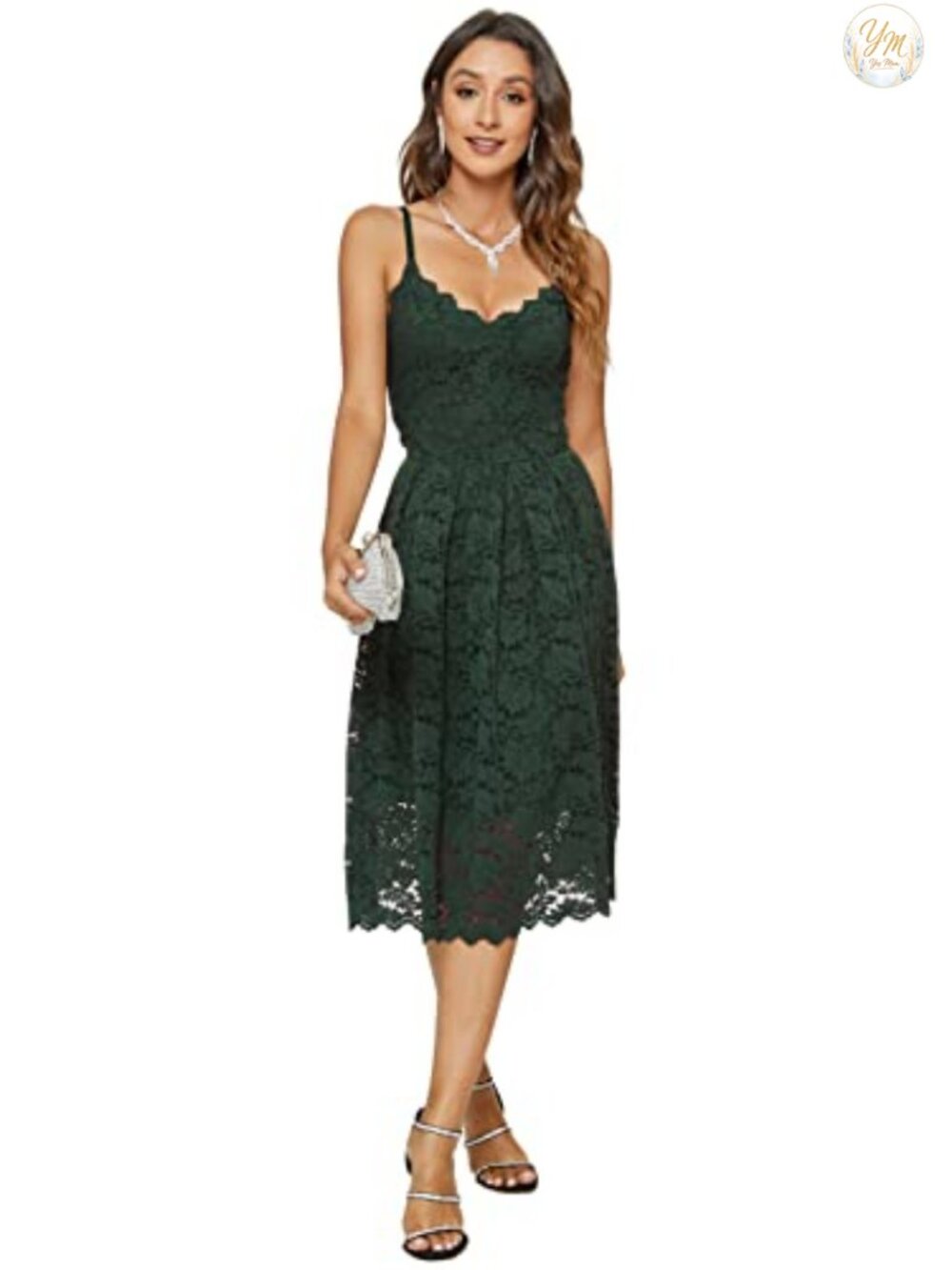 Lace Floral Spaghetti Strap V Neck Sleeveless Swing Dress Evening Party